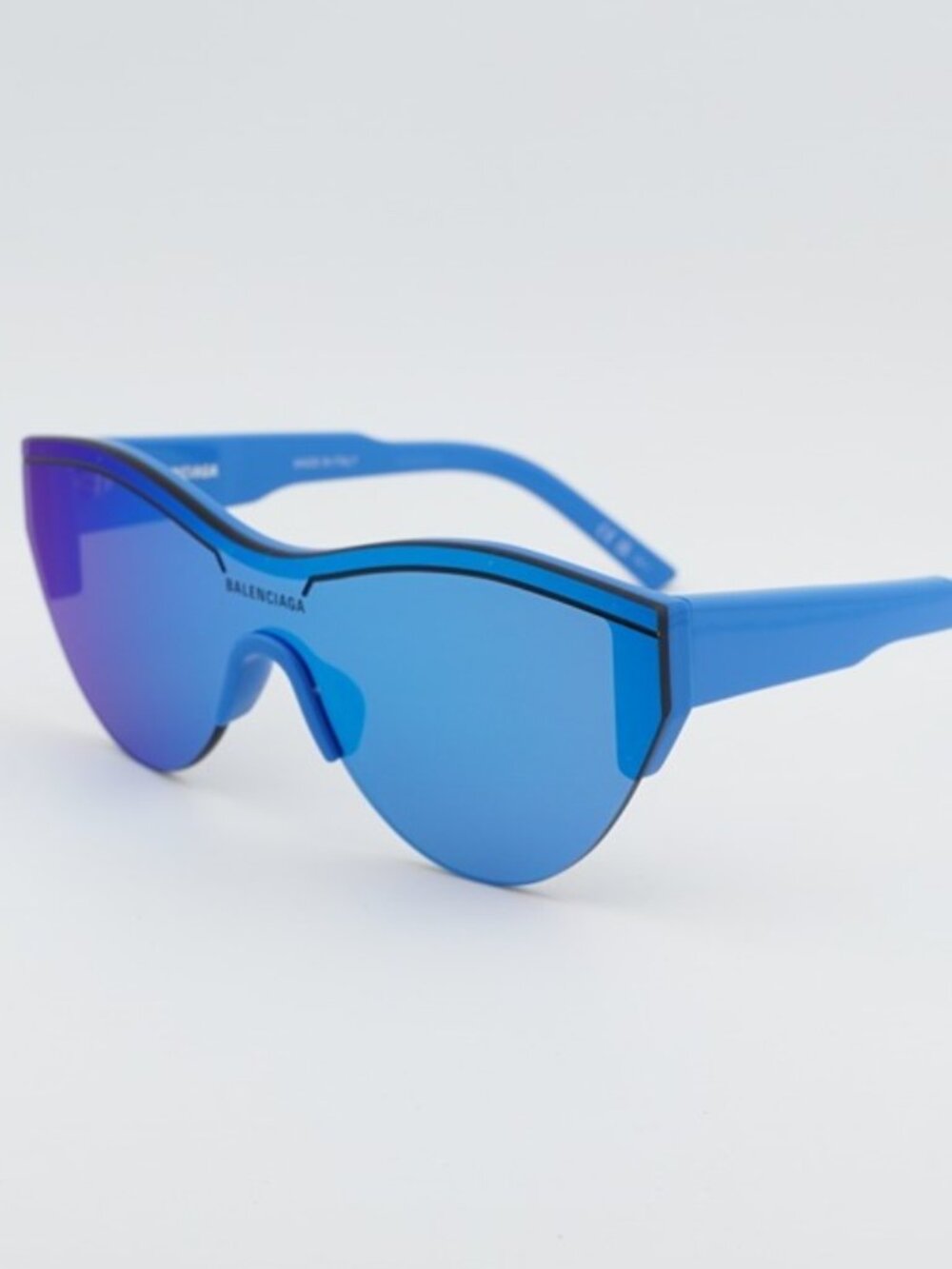 Balenciaga BB0004S 013 Semi Rim Sunglasses Blue Shield Frame, Blue Mirror Lenses